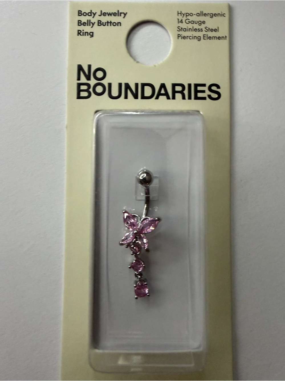 No Boundaries Pink Butterfly Dangle Belly Button Ring
